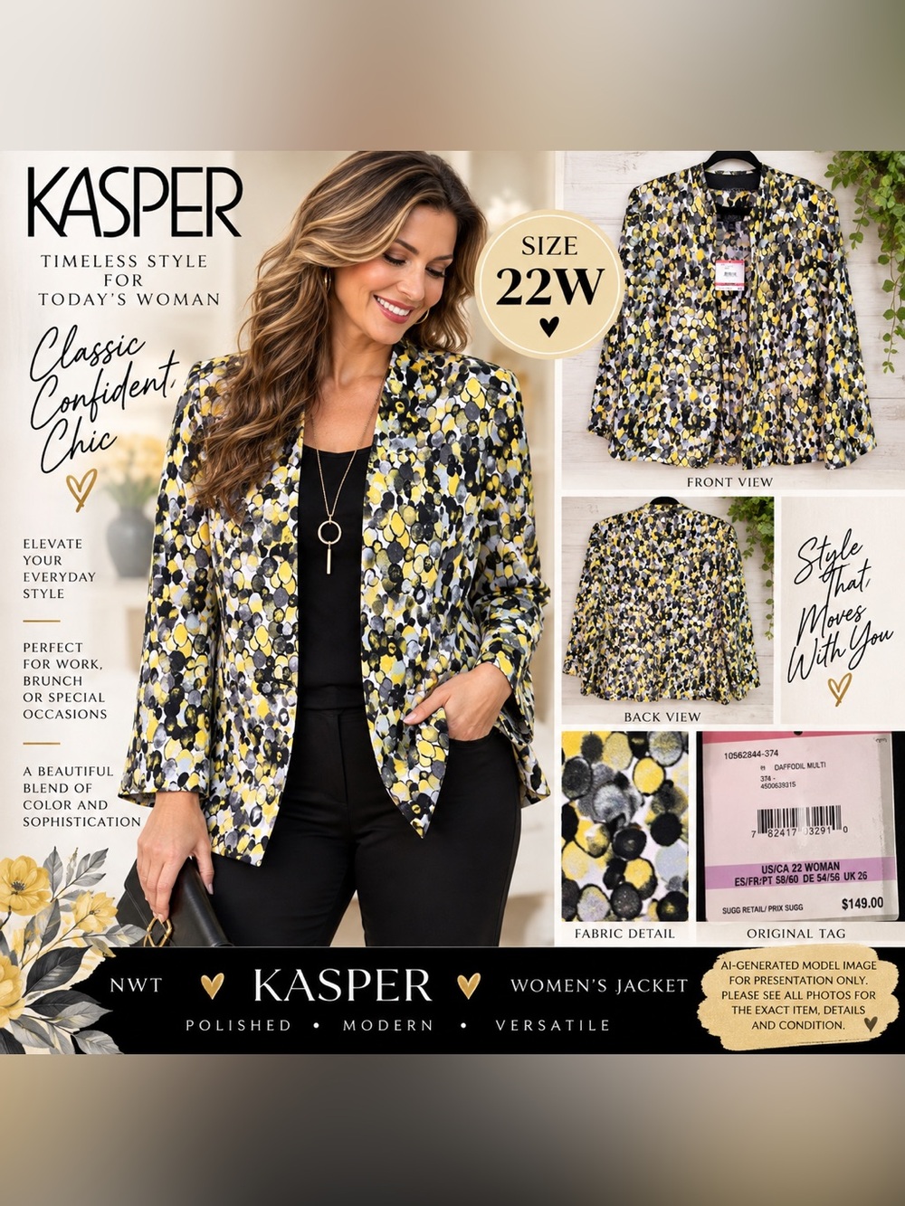 Kasper Daffodil Multi Abstract Print Jacket 22W